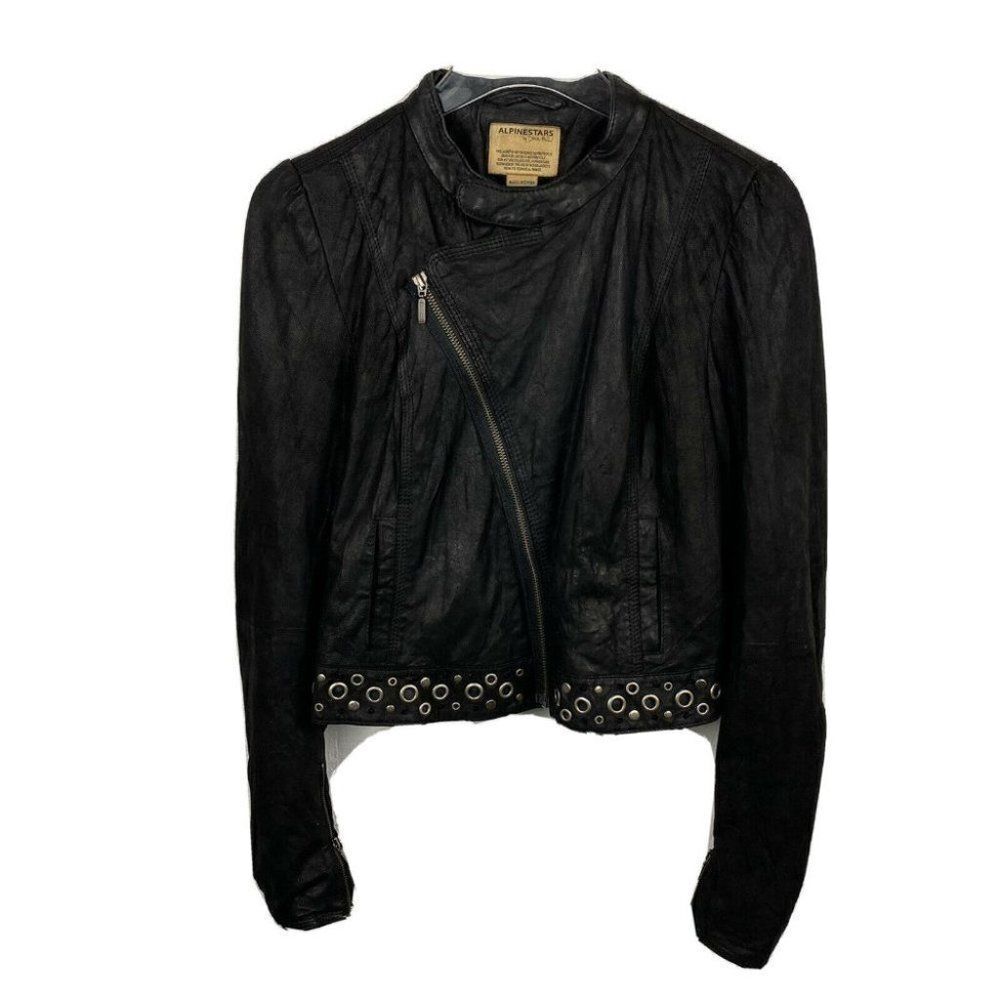 Alpinestars Leather Jacket S Womens Black Moto Asymmetrical Zip Studded Rings
